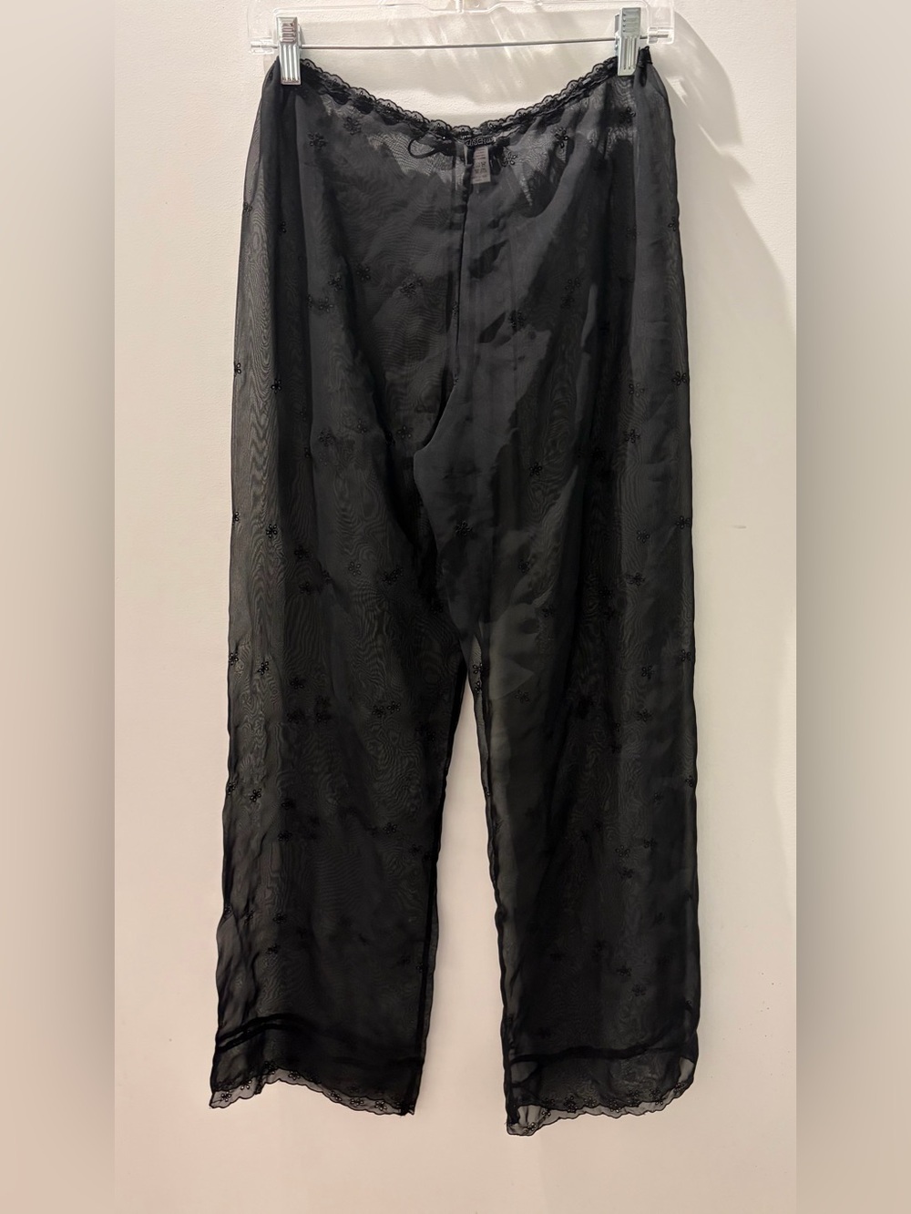 Vintage La Senza Sheer Embroidered Wide Leg Pants Sz M - Picture 5 of 5
